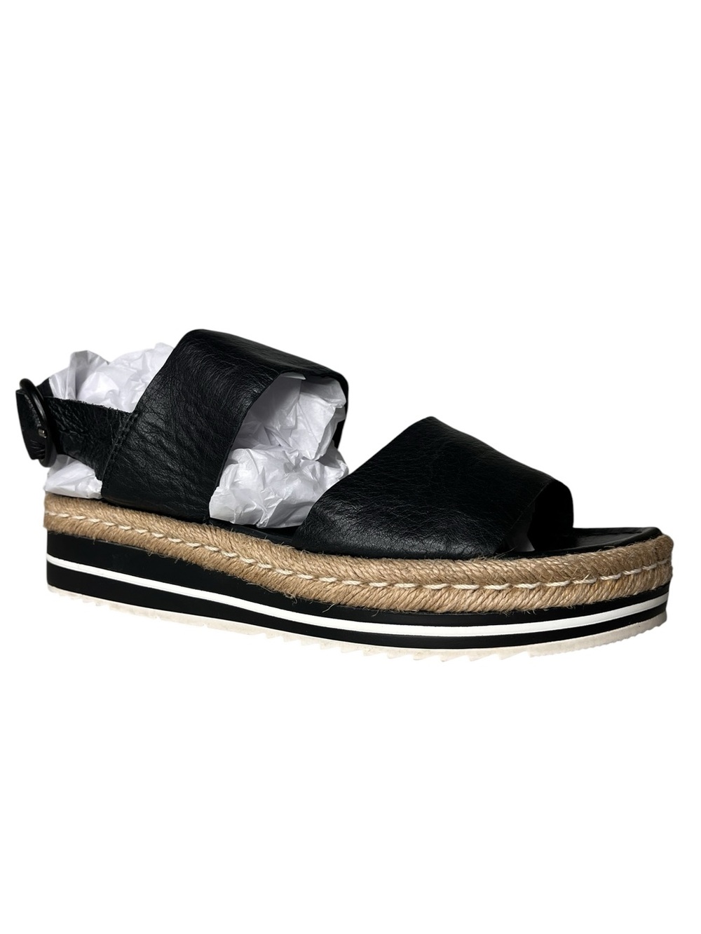 Django & Juliette Atha Black Leather Jute Platform Sling Back Sandals EU 40 US 9